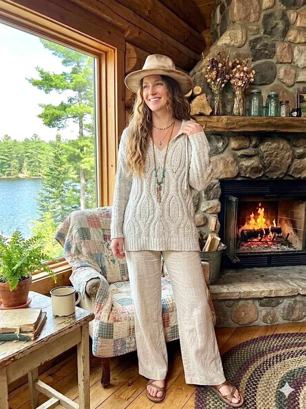 Anthropologie CUPIO cable knit boho hooded sweater w cottagecore cabin vibe
